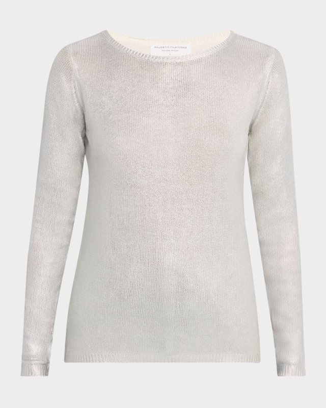 Scoop-Neck Metallic Silk Knit Pullover